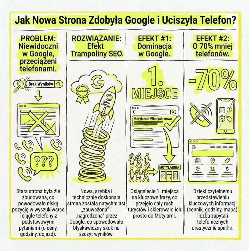 Jak nowa strona www dała 1. miejsce w Google i rozładowała telefon? Case Study: Motylarnia Władysławowo.