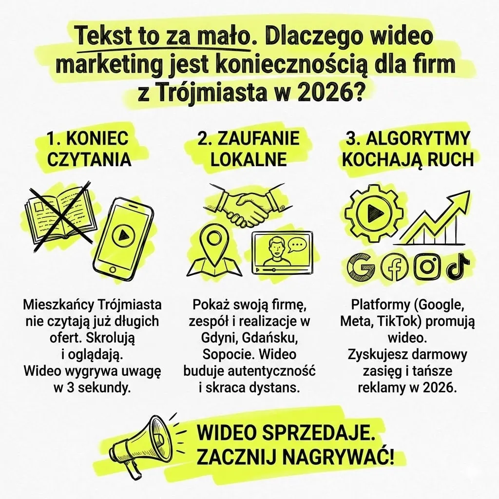 Tekst to za mało. Dlaczego wideo marketing jest koniecznością dla firm z Trójmiasta w 2026?
